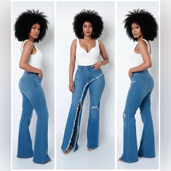 Women's Flared Jeans with High Waist Bottom Pants for Comfortable Denim Style - Picture 1 of 15